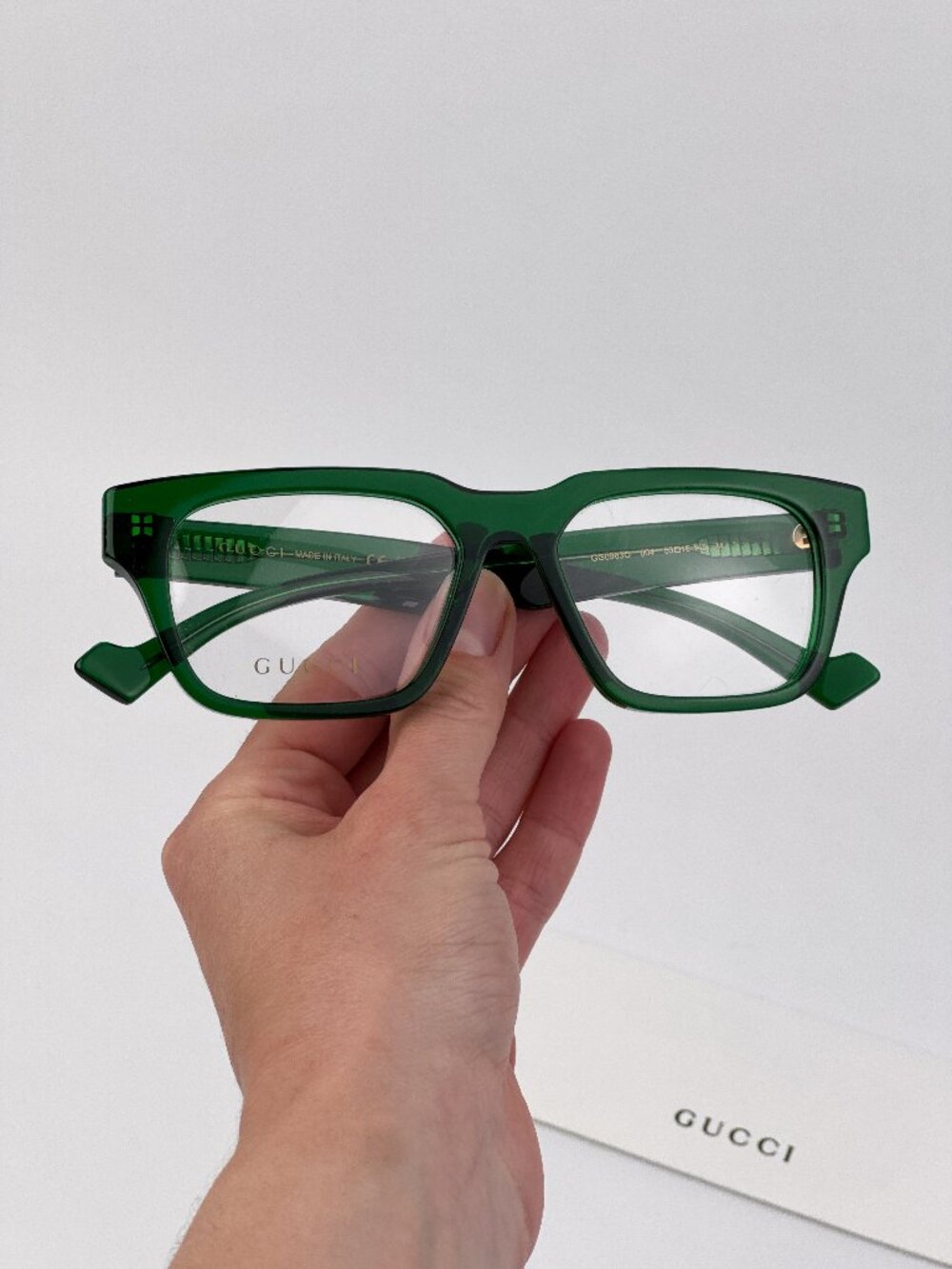 Gucci GG0963O 004 Rectangular Square Eyeglasses Transparent Green NEW AUTHENTIC